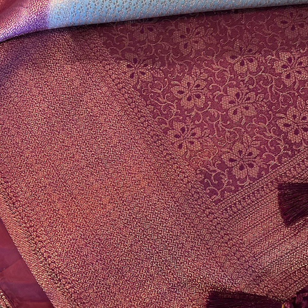 Grey And Wine Color Combination Saree With Stitch… - image 3